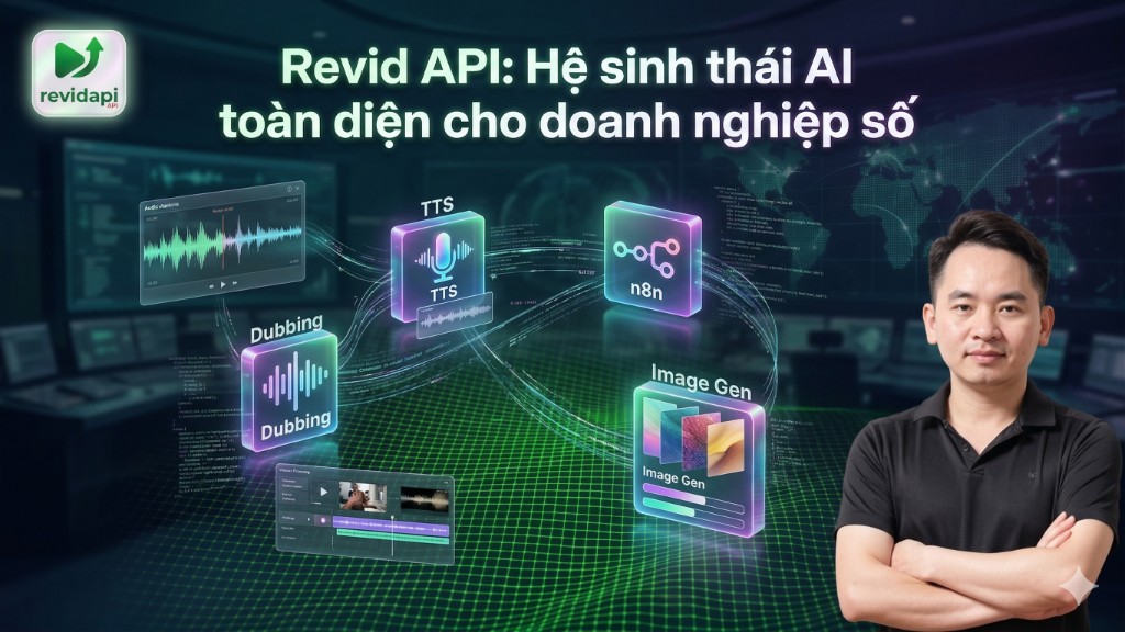 Revid API — Hệ sinh thái AI toàn diện: Dubbing, TTS, n8n, Image Gen