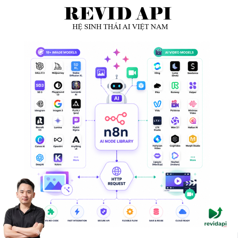 Thư Viện Node n8n AI — Tạo Ảnh & Video Hàng Loạt | RevidAPI