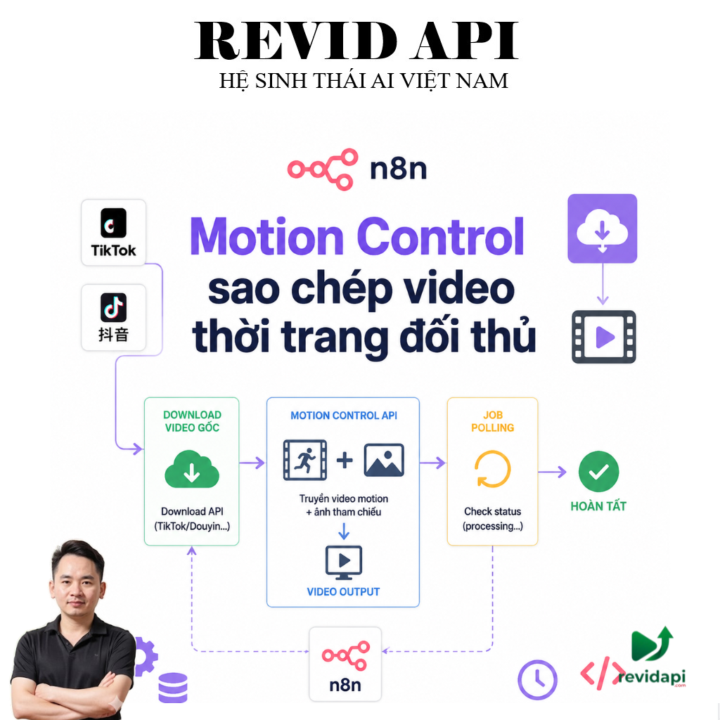 Workflow n8n Motion Control — Sao Chép Video Thời Trang Đối Thủ | RevidAPI
