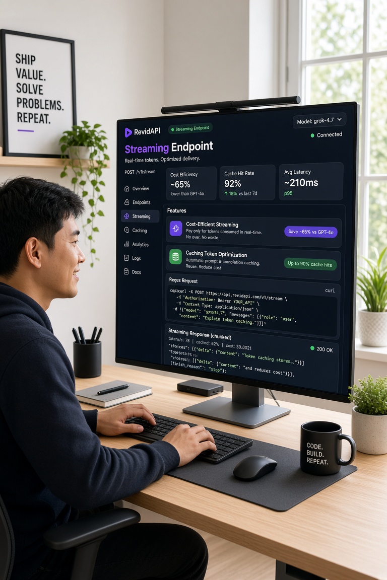 Pro-tips dành cho developer: streaming, caching token tối ưu chi phí; endpoints RevidAPI thực tế — api grok 4.7 giá rẻ | Revi